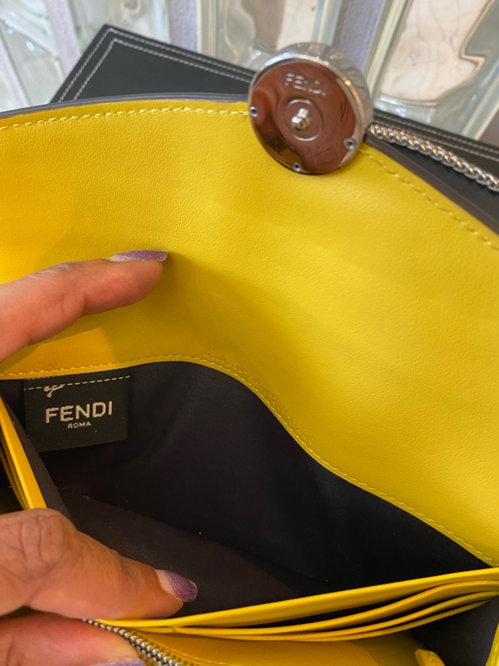 Fendi Yellow/Brown Leather Continental Envelope Wallet & Unbranded Chain, EUC - Picture 10 of 10